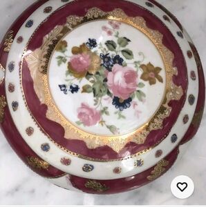 Vintage Floral Decorative Plate 24kt gold trim. Candy dish. Hand painted.